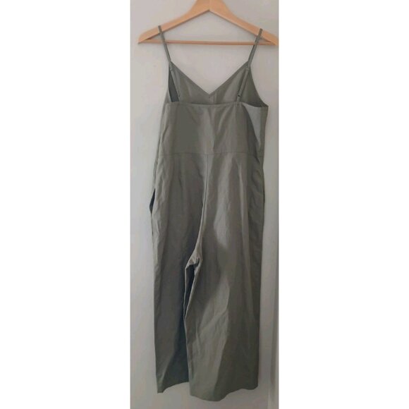 Uniqlo Linen-blend Jumpsuit Size Small Green V Neck Wide Leg Sleeveless - Picture 6 of 9